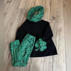 St.Patrick’s Day Black Top and Green Leopard Print Leggings Set Size 2T